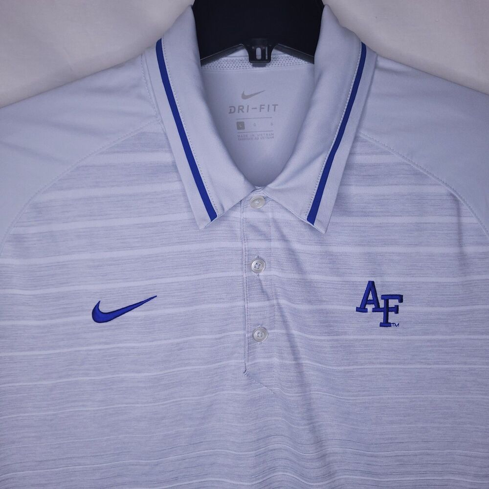 Nike Polo Shirt Mens Large Striped Gray Air Force Dri Fit